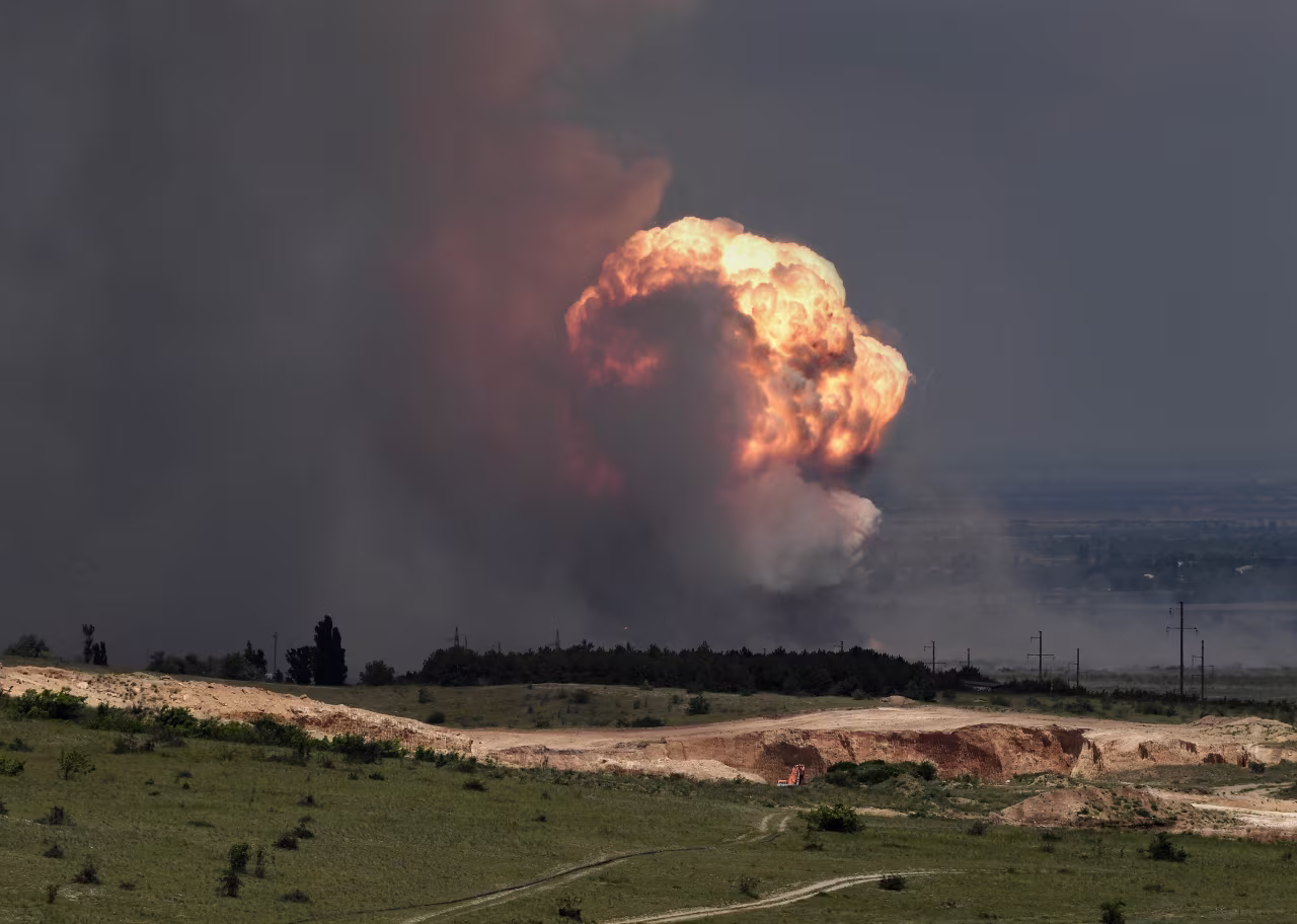 An explosion of ammunition at a military training field in Crimea, on Wednesday.