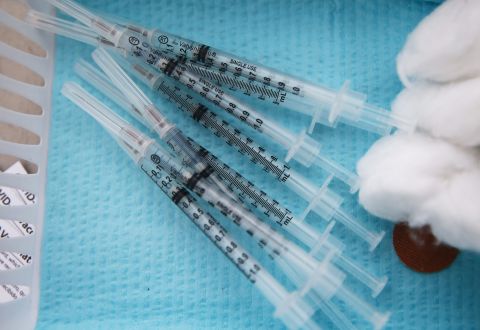 Syringes containing a dose of the Pfizer COVID-19 vaccine are seen at a clinic at CIELO on April 10 in Los Angeles.