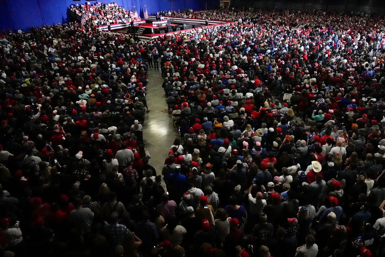 Republican presidential candidate former President Donald Trump speaks at a campaign rally Saturday, March 2, in Greensboro, North Carolina.