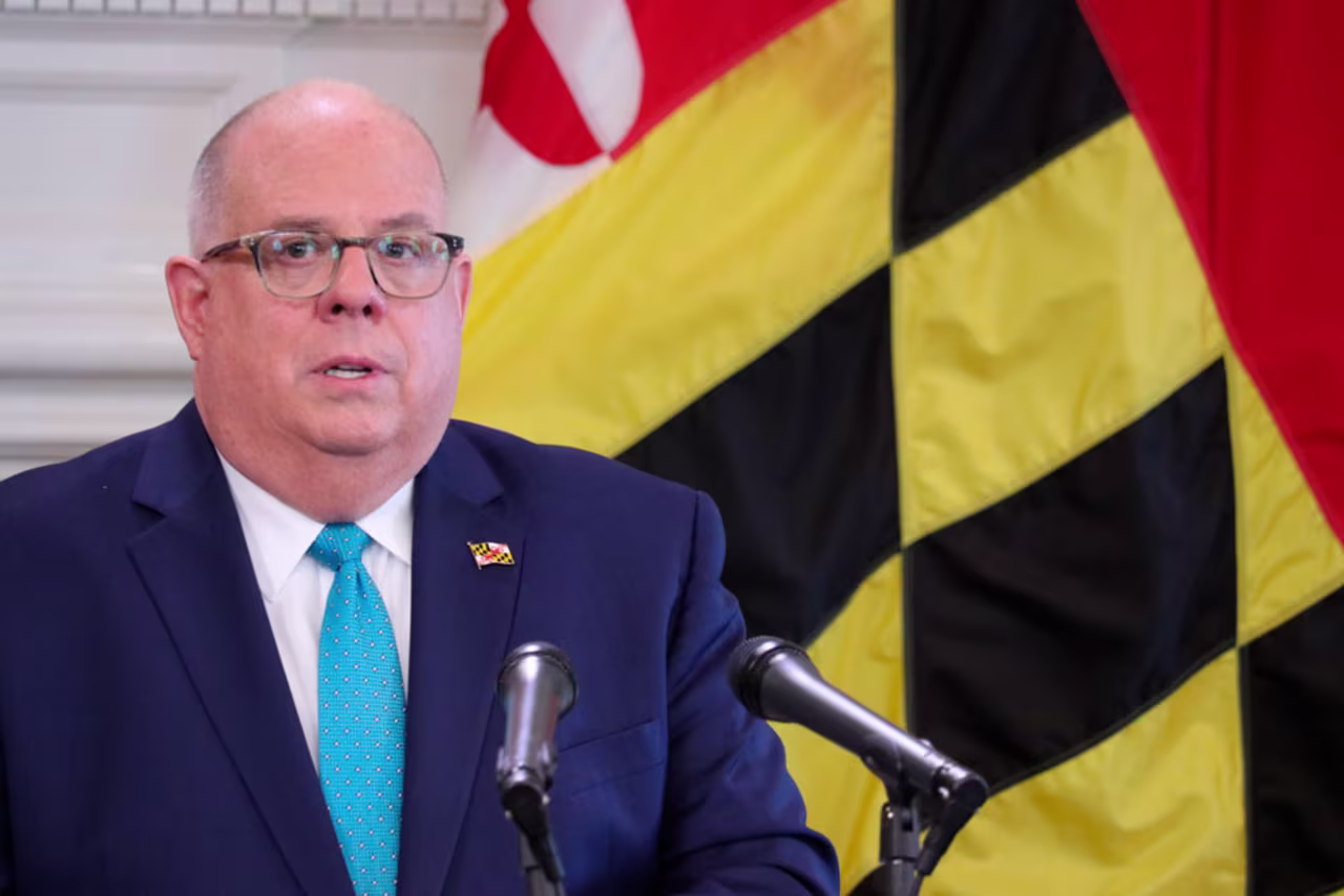 Maryland Gov. Larry Hogan speaks at a news conference in Annapolis, Maryland, Wednesday, May 13.