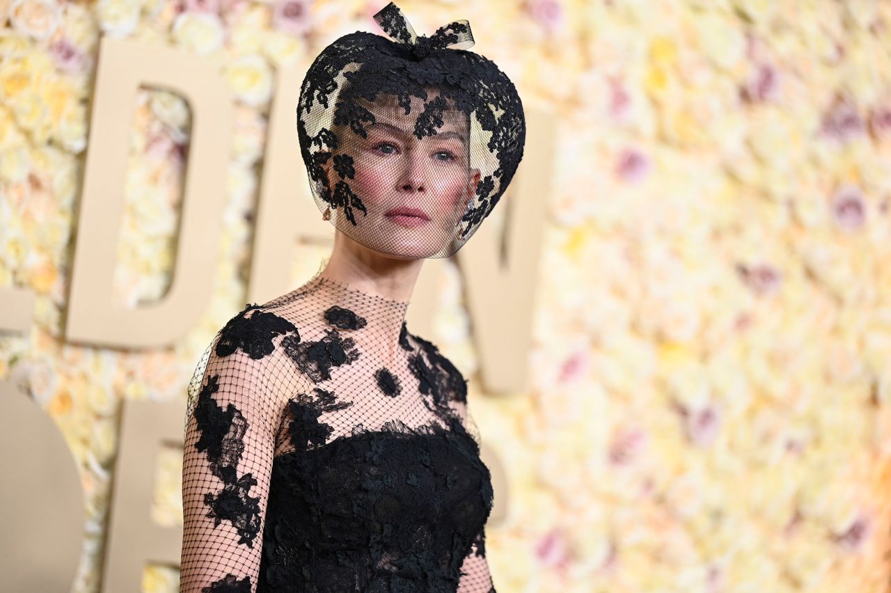 Rosamund Pike walks the red carpet at the Golden Globes on Sunday. 