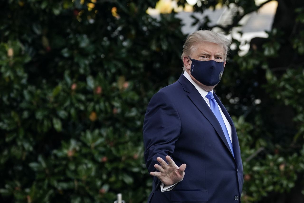 President Donald Trump leaves the White House for Walter Reed National Military Medical Center on October 2.