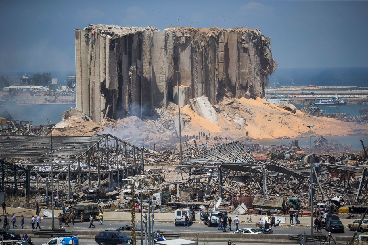 The aftermath of a massive explosion at the port in Beirut, Lebanon, is seen in this image taken August 5, 2020.