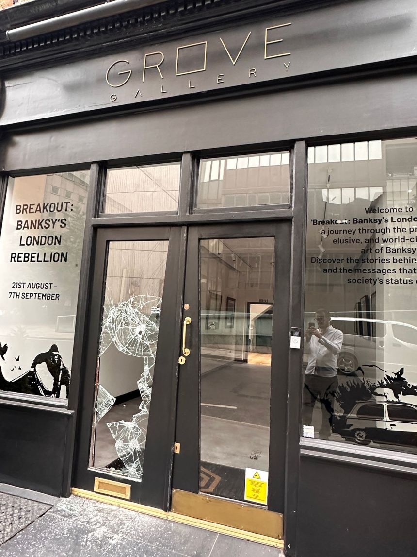 Damage to Globe Gallery after prints were stolen.