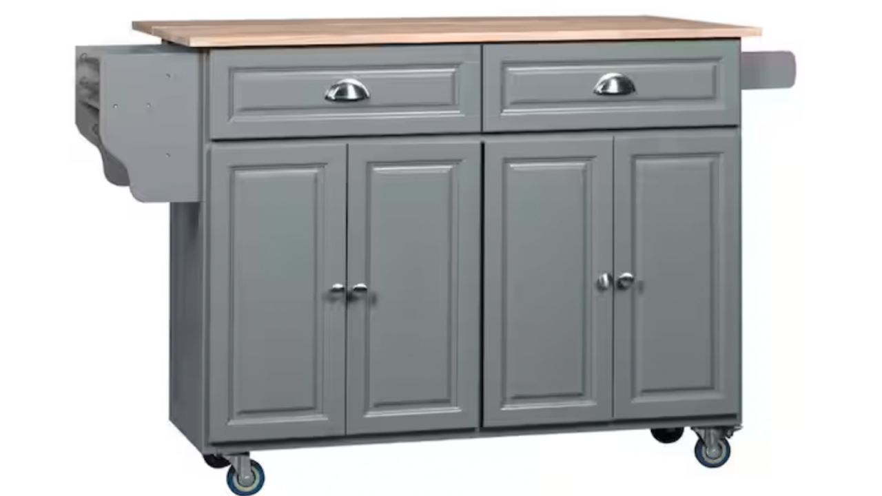 Dark Grey Rolling Kitchen Island On Wheels Utility Cart with Drop-Leaf and Rubber Wood Countertop .jpg