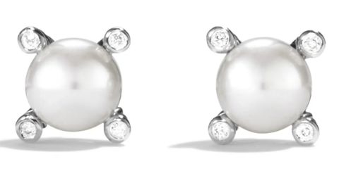 Kleine Perlenohrringe mit David Yurman Diamanten