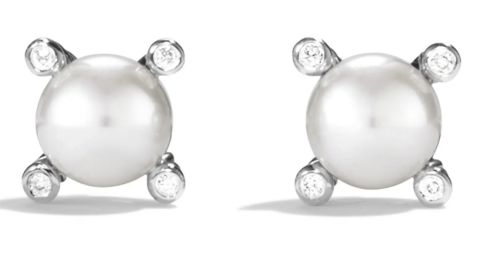 David Yurman Small pearl earrings with diamonds