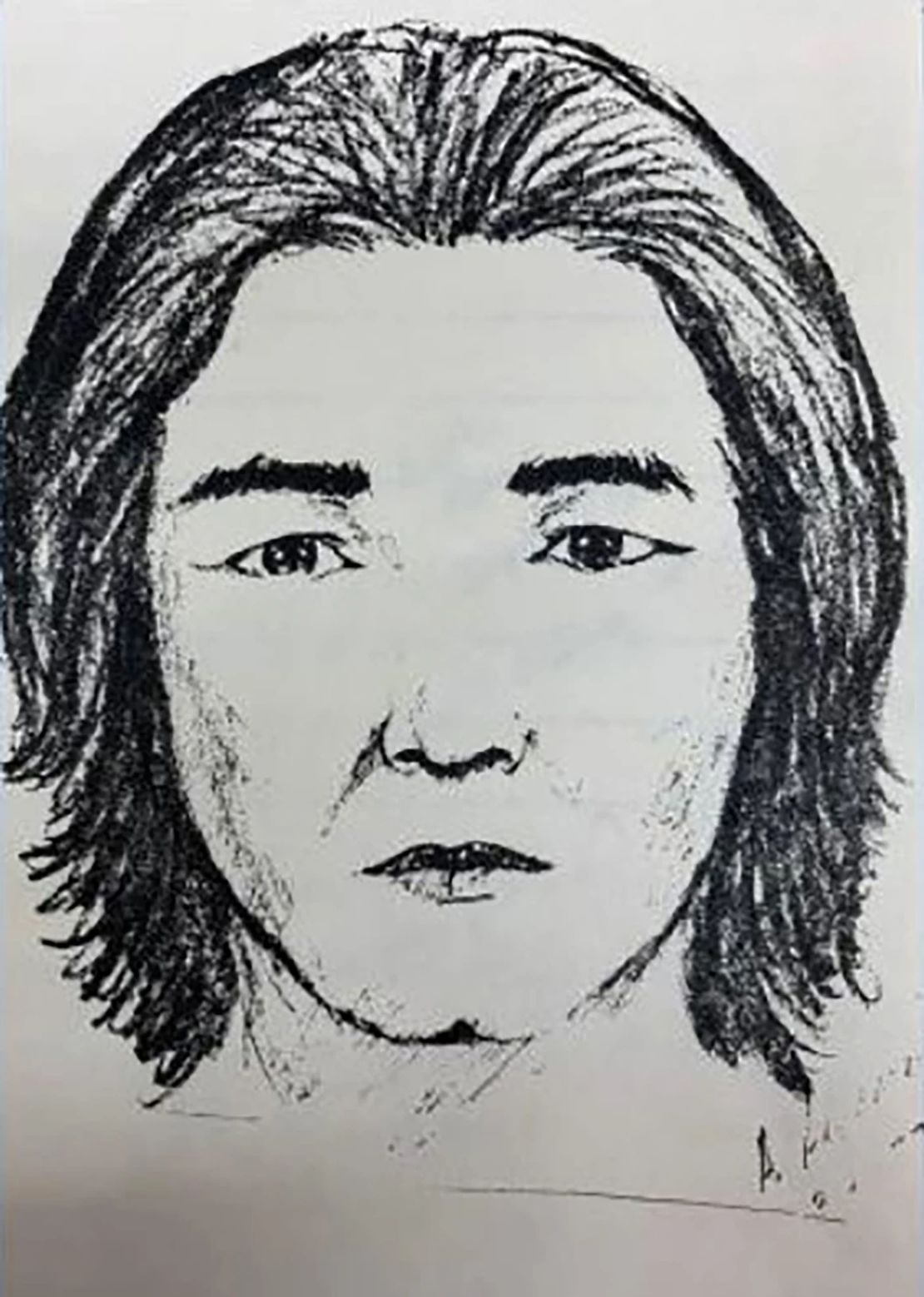 Un boceto de una persona de interés en el asesinato de Dawn Momohara publicado por el Departamento de Policía de Honolulu en 1977.