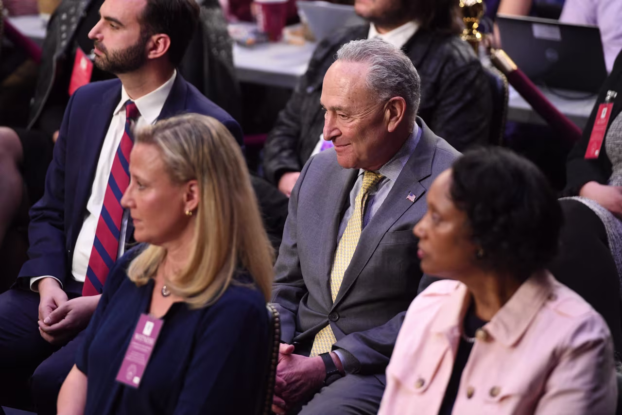 Senate Majority Leader Chuck Schumer attends Judge Ketanji Brown Jackson's hearing on her nomination on Capitol Hill, Wednesday, March 23.