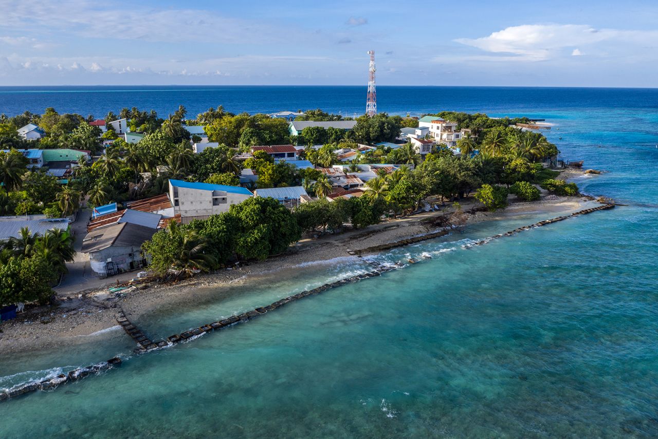 The shoreline in Mahibadhoo, Maldives on December 17, 2019.