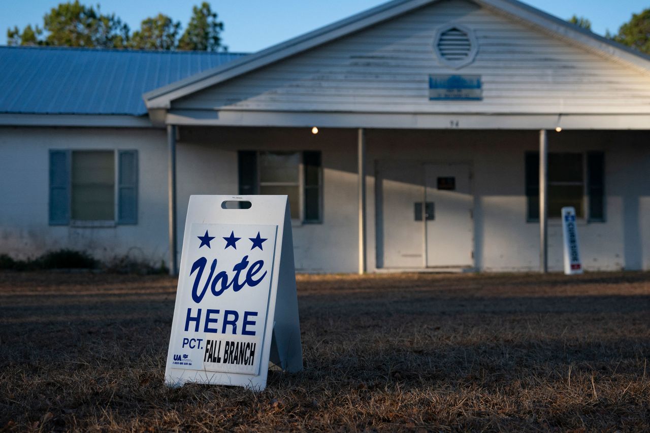 A sign is displayed at a polling location in St. Matthews, South Carolina, on Saturday. 