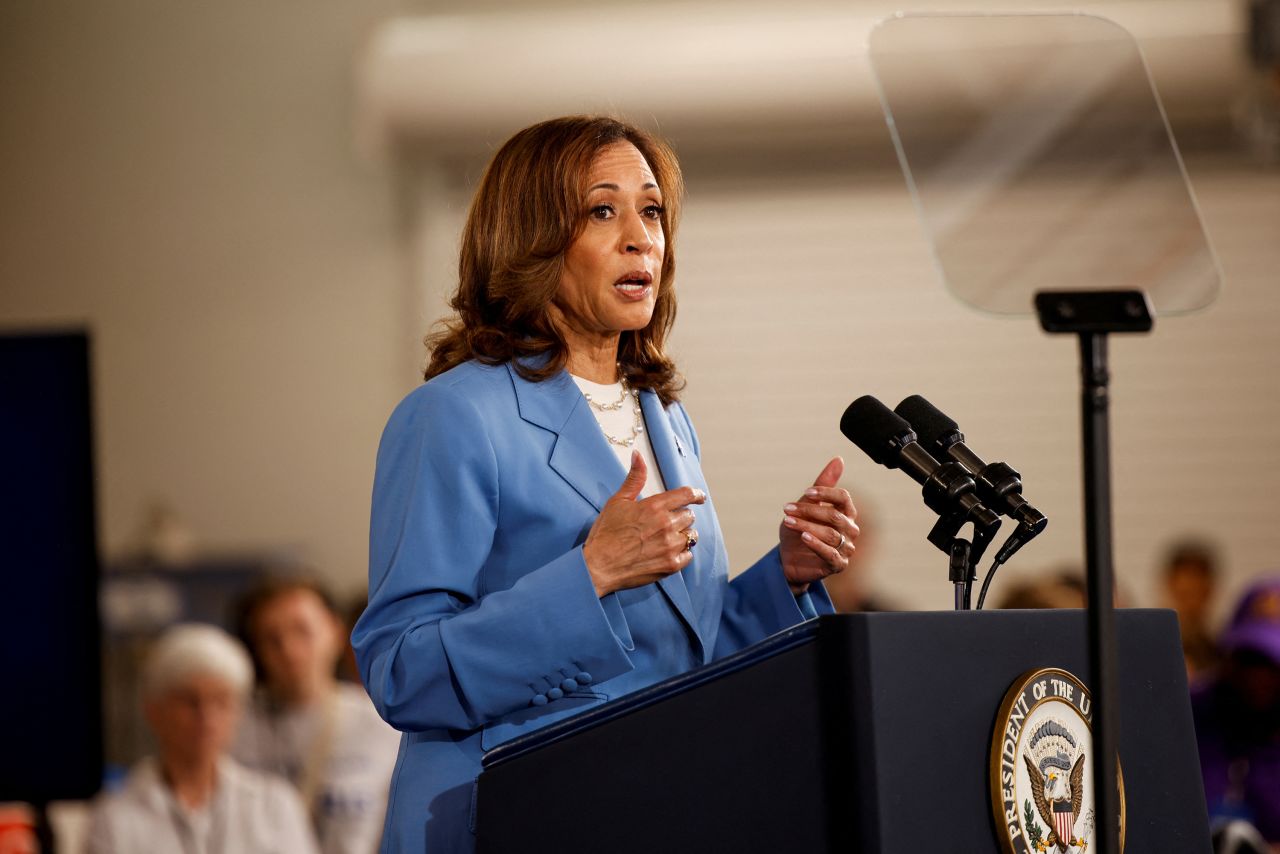 Vice President and Democratic presidential candidate Kamala Harris speaks at an event in Raleigh, North Carolina, on August 16.