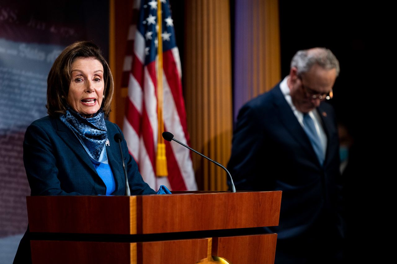 House Speaker Nancy Pelosi and Senate Democratic Leader Chuck Schumer hold a press conference in April.