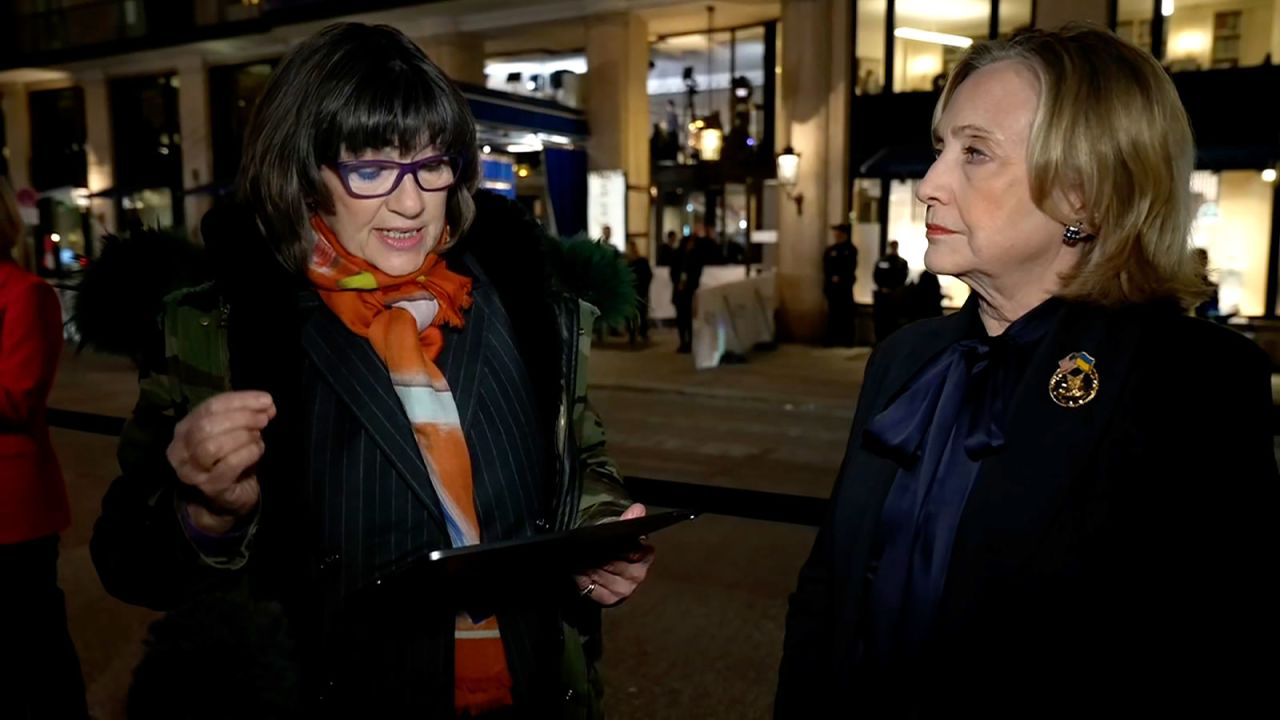 Former US Secretary of State Hillary Clinton speaks with NN's Christiane Amanpour on the sidelines of the Munich Security Conference on Friday, February 16.