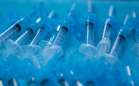 A tray of syringes filled with Covid-19 vaccine is seen in Los Angeles, on February 11.
