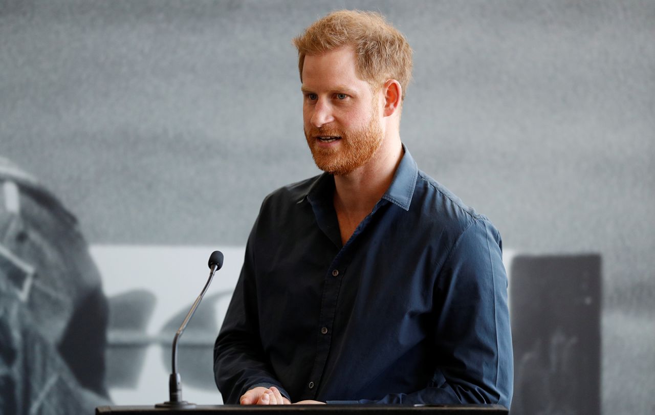 Prince Harry, Duke of Sussex speaks during a visit to The Silverstone Experience at Silverstone on March 6, 2020 in Northampton, England.