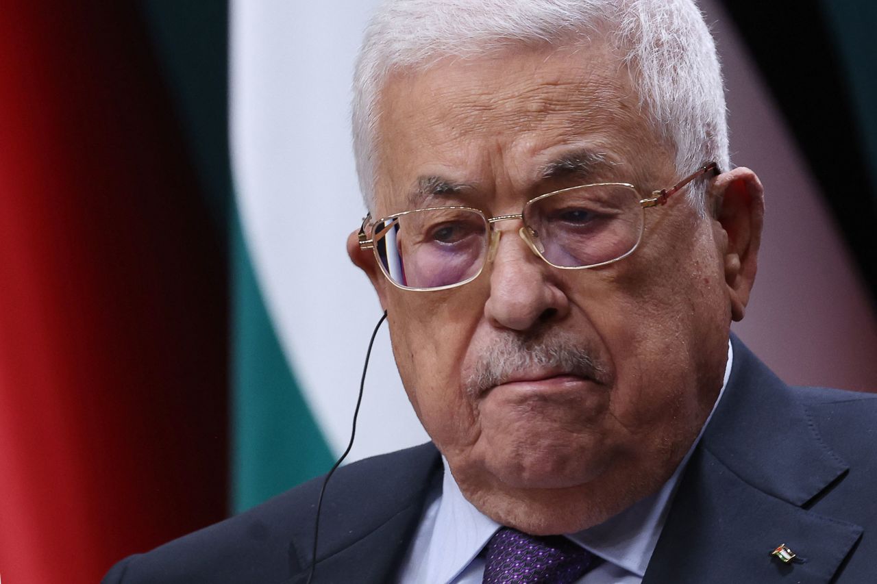 Palestinian Authority President Mahmoud Abbas speaks at a press conference in Ankara, Turkey, on July 25. 