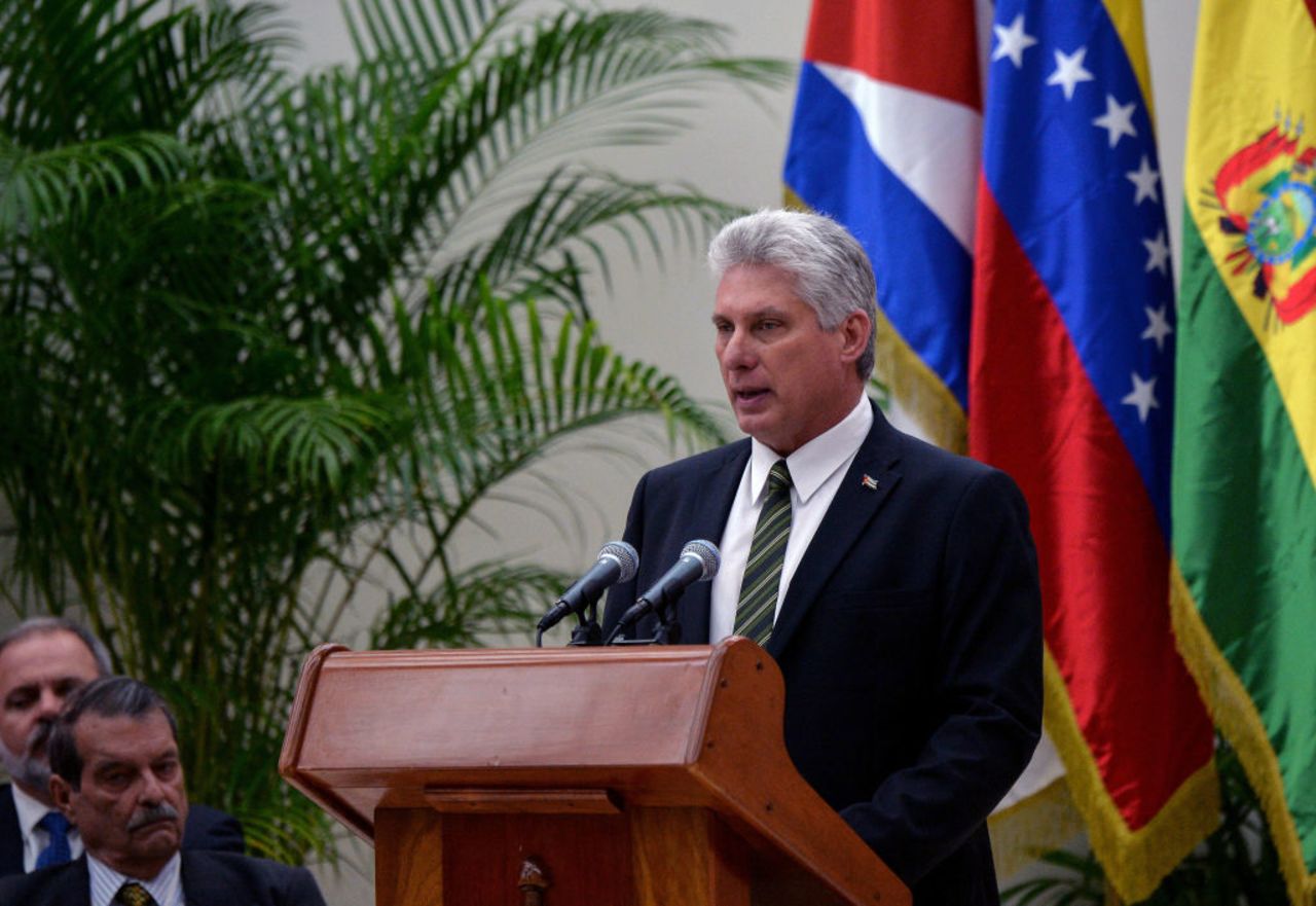 Cuba's president Miguel Diaz-Canel delivers a speech in Havana on Dec.14, 2018.