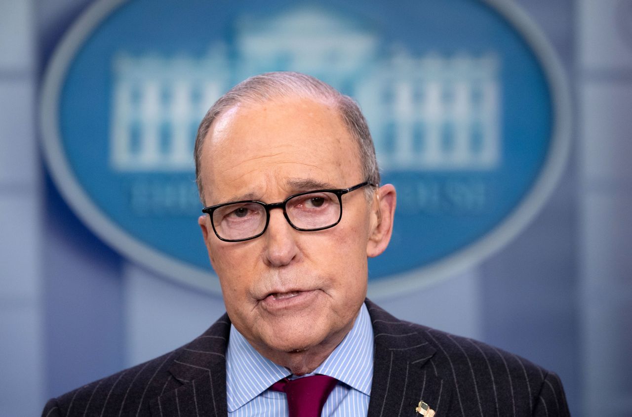 National Economic Council director Larry Kudlow speaks during a television interview at the White House on January 29.