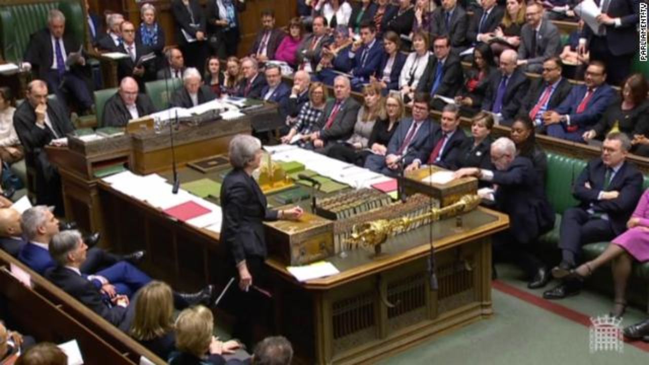 Theresa May faces opposition leader Jeremy Corbyn in the House of Commons