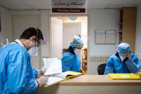 Medical personnel in Tehran, Iran, work in the Covid-19 section of the Ali Asghar Children's Hospital on September 6.