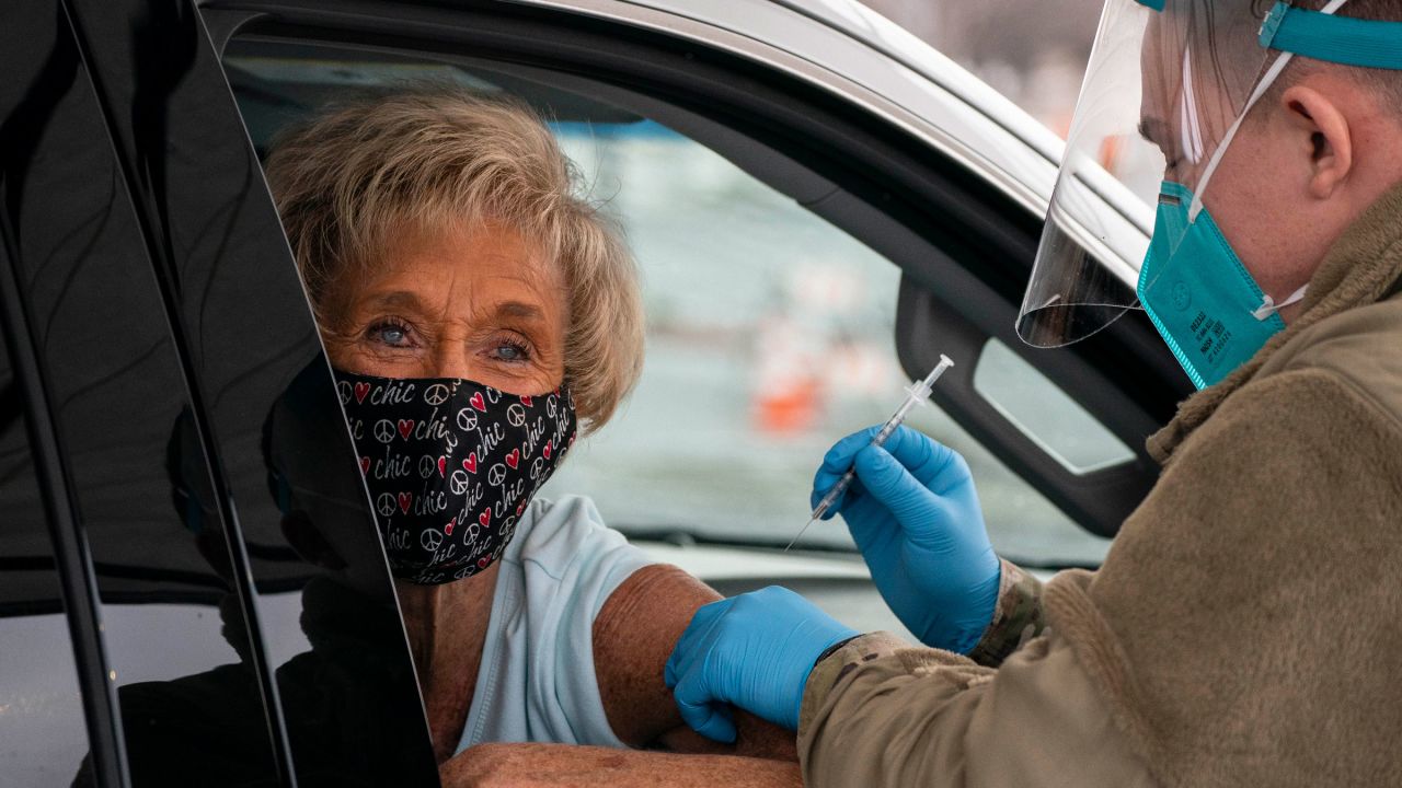 JoAnn Lewis receives a Covid-19 vaccine in Wenatchee, Washington, on Tuesday.