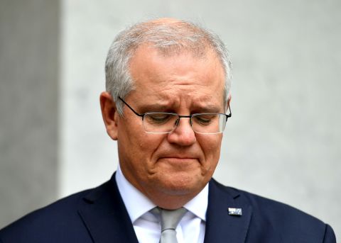Australian Prime Minister Scott Morrison holds a press conference in Canberra, Australia, on August 27, following the deadly attack at Kabul Airport. 