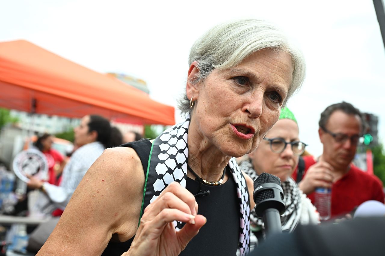 Green Party candidate Jill Stein speaks to the media during a protest outside of a joint meeting of Congress with Israeli Prime Minister Benjamin Netanyahu in Washington, DC.