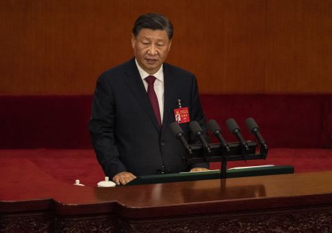 Xi Jinping speaks during the opening session of the National Congress of the Communist Party of China on October 16 in Beijing.