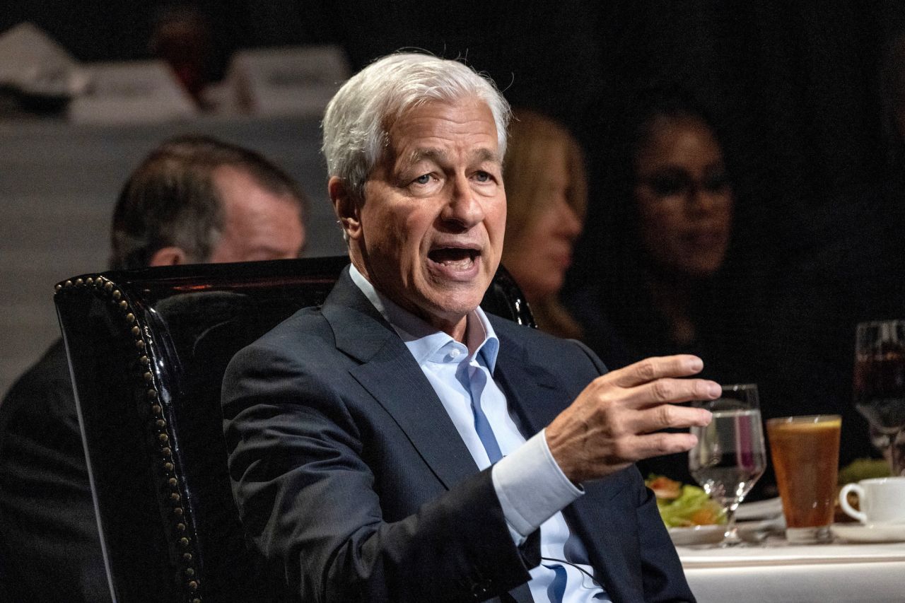 Jamie Dimon, CEO of JPMorgan Chase & Co., speaks during an Economic Club of New York event in New York City on April 23.