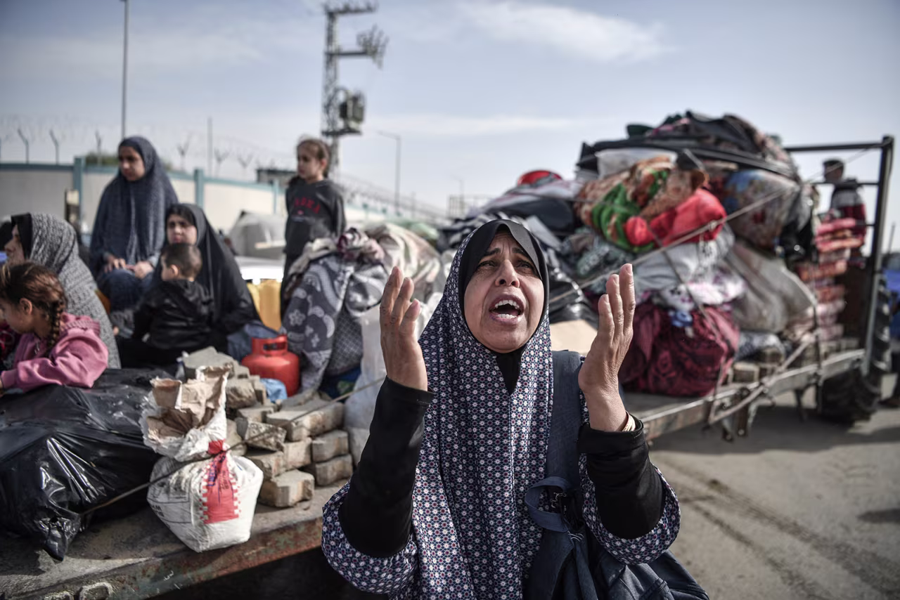 Palestinian family members on their way to Rafah hoping to find safer place after migrating from Nuseirat due to intense Israeli attacks on Gaza Strip on December 23, 2023.