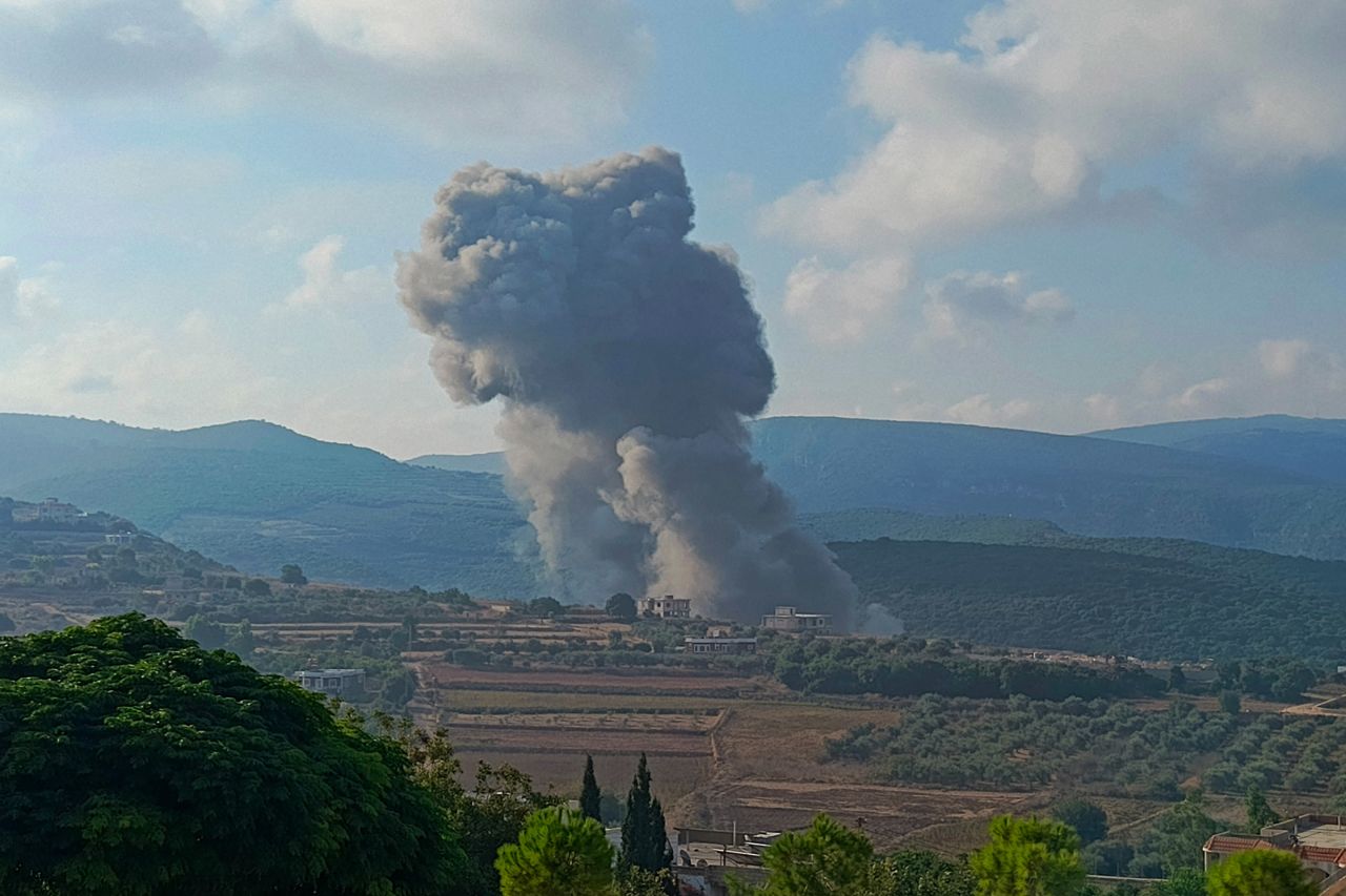 Smoke billows from the site of an Israeli airstrike on Zibqin in southern Lebanon on August 25.