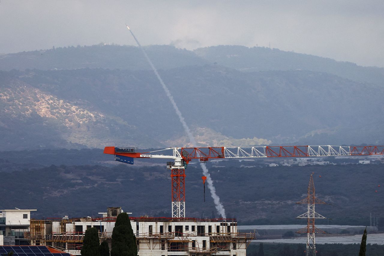 Israel's Iron Dome anti-missile system fire at the Israel's border with Lebanon in northern Israel, on October 19.