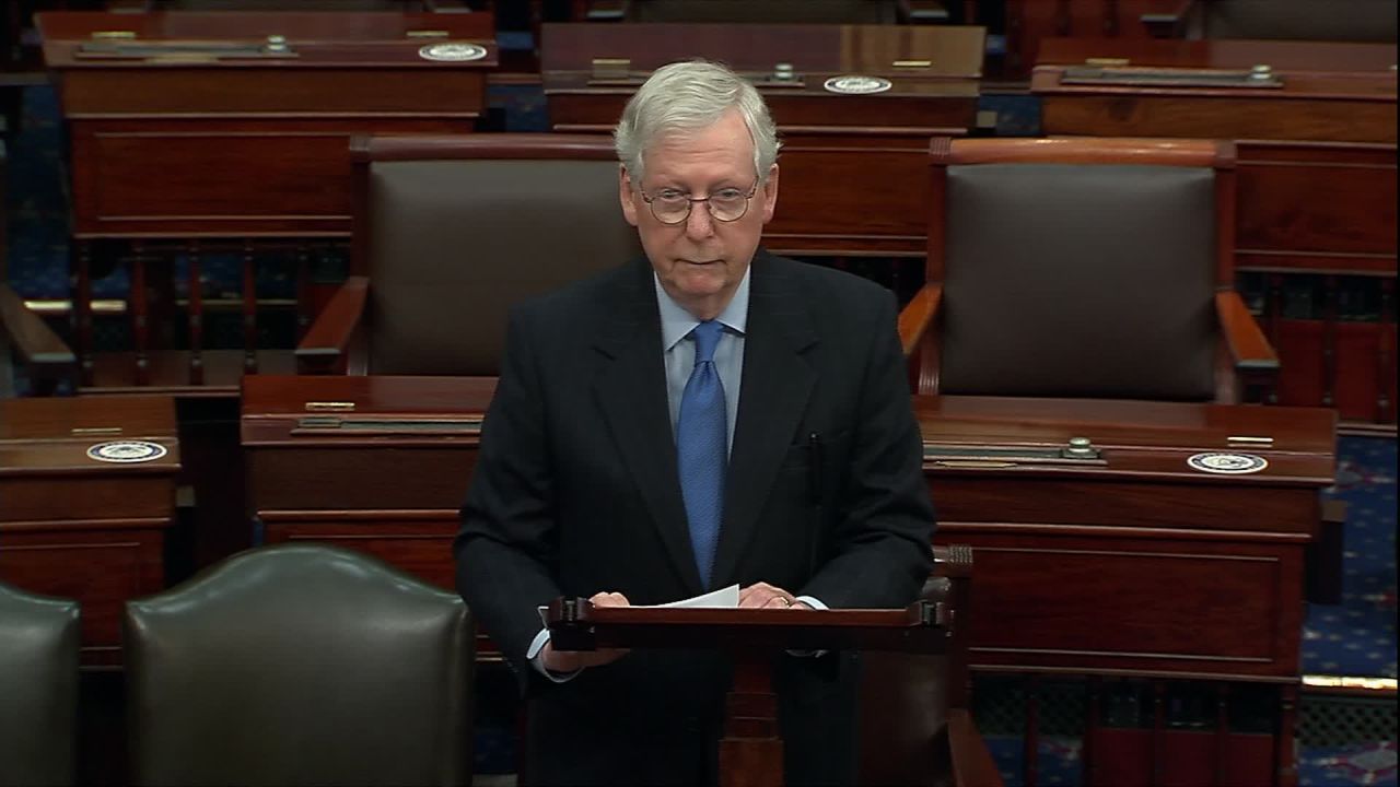 Senate Majority Leader Mitch McConnell speaks on the Senate floor in Washington, DC, on December 31.