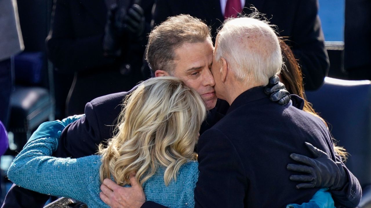 President Joe Biden and first lady Jill Biden hug Hunter Biden after being sworn-in during the 59th Presidential Inauguration at the US Capitol in Washington, DC, in January 2021.