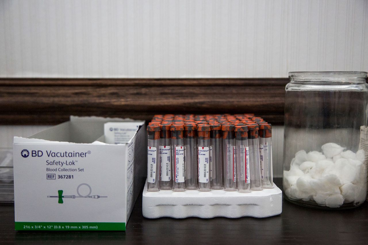 View of medical objects at the blood test site at Transforme Md Medical Center on Wednesday, April 29, in White Plains, New York.