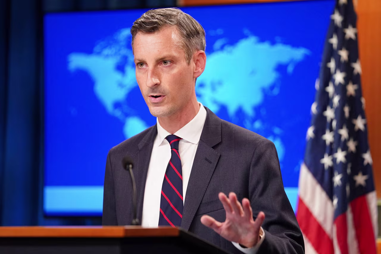 US State Department spokesman Ned Price holds a press briefing in Washington in August.