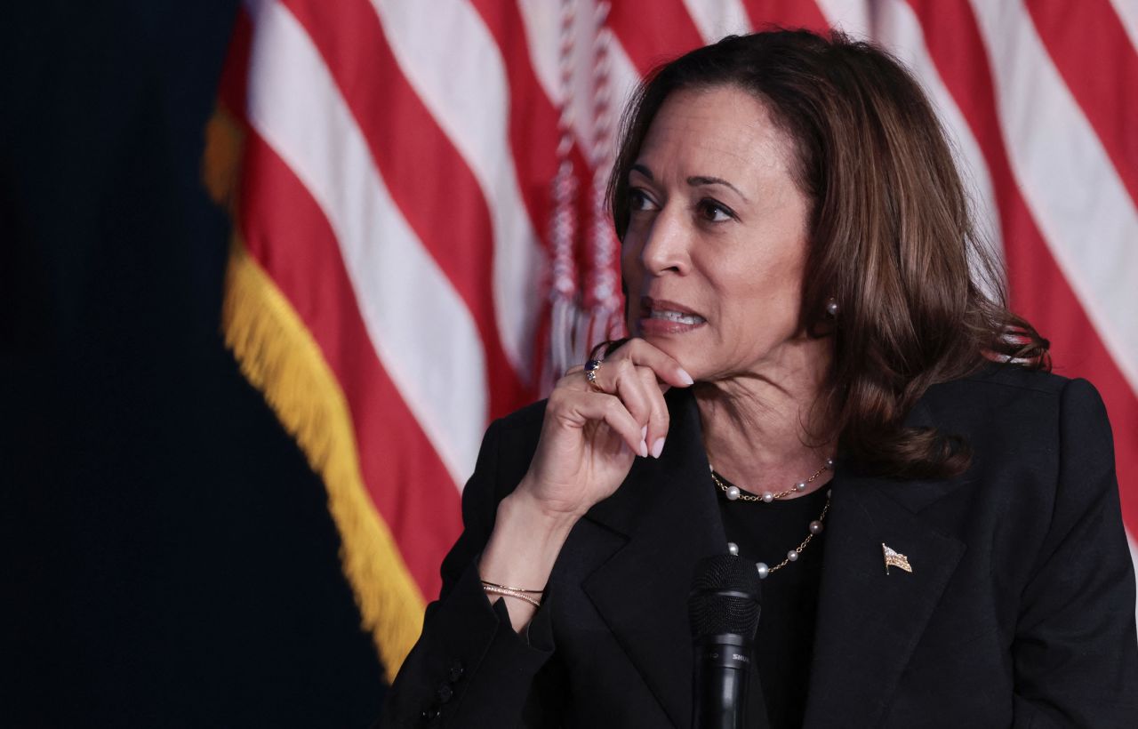 Vice President Kamala Harris speaks at an event in Portage, Michigan, on July 17. 