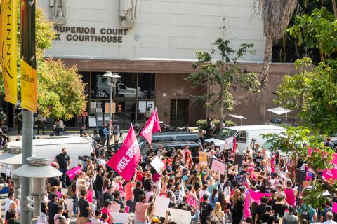 Britney Spears supporters protest in front of the Stanley Mosk Courthouse during a hearing on September 29, in Los Angeles.