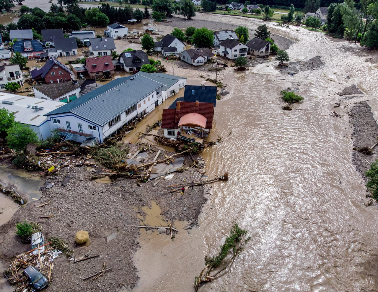 Damaged houses are seen at the Ahr river in Insul, western Germany on Thursday, July 15.