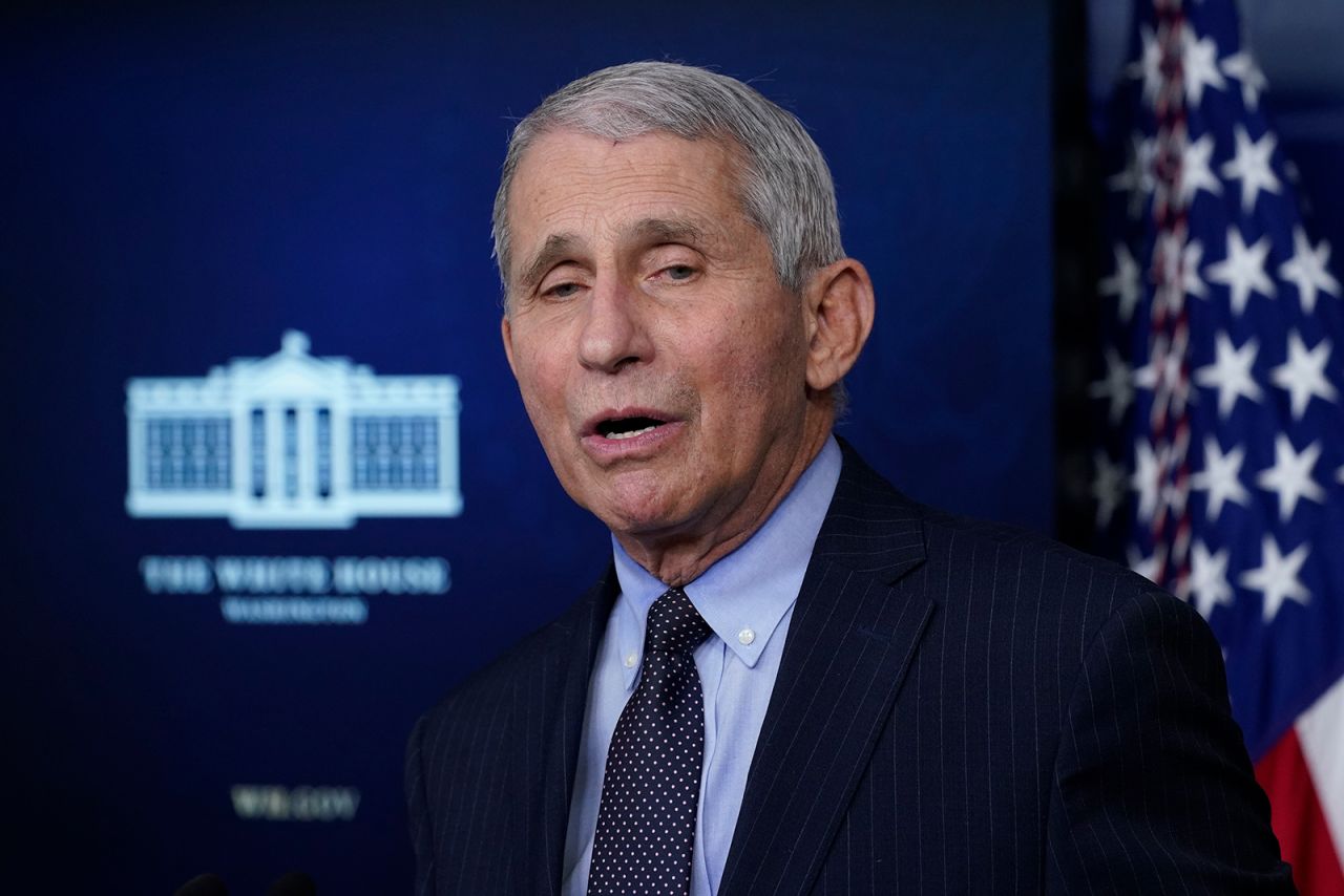 Dr. Anthony Fauci, director of the National Institute of Allergy and Infectious Diseases, speaks with reporters at the White House in Washington, DC, on January 21.