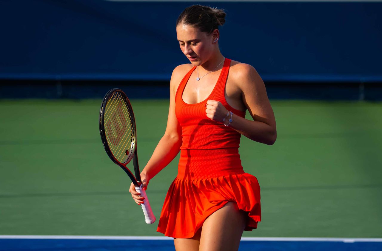 Ukraine's Marta Kostyuk is pictured during a match in Dubai, United Arab Emirates, in February. 