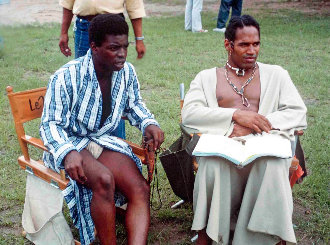 Simpson and LeVar Burton take a break during filming of the hit 1977 television series "Roots." 