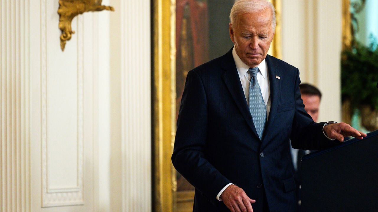 President Joe Biden attends a medal of honor ceremony in the East Room of the White House in Washington, DC, on July 3. 