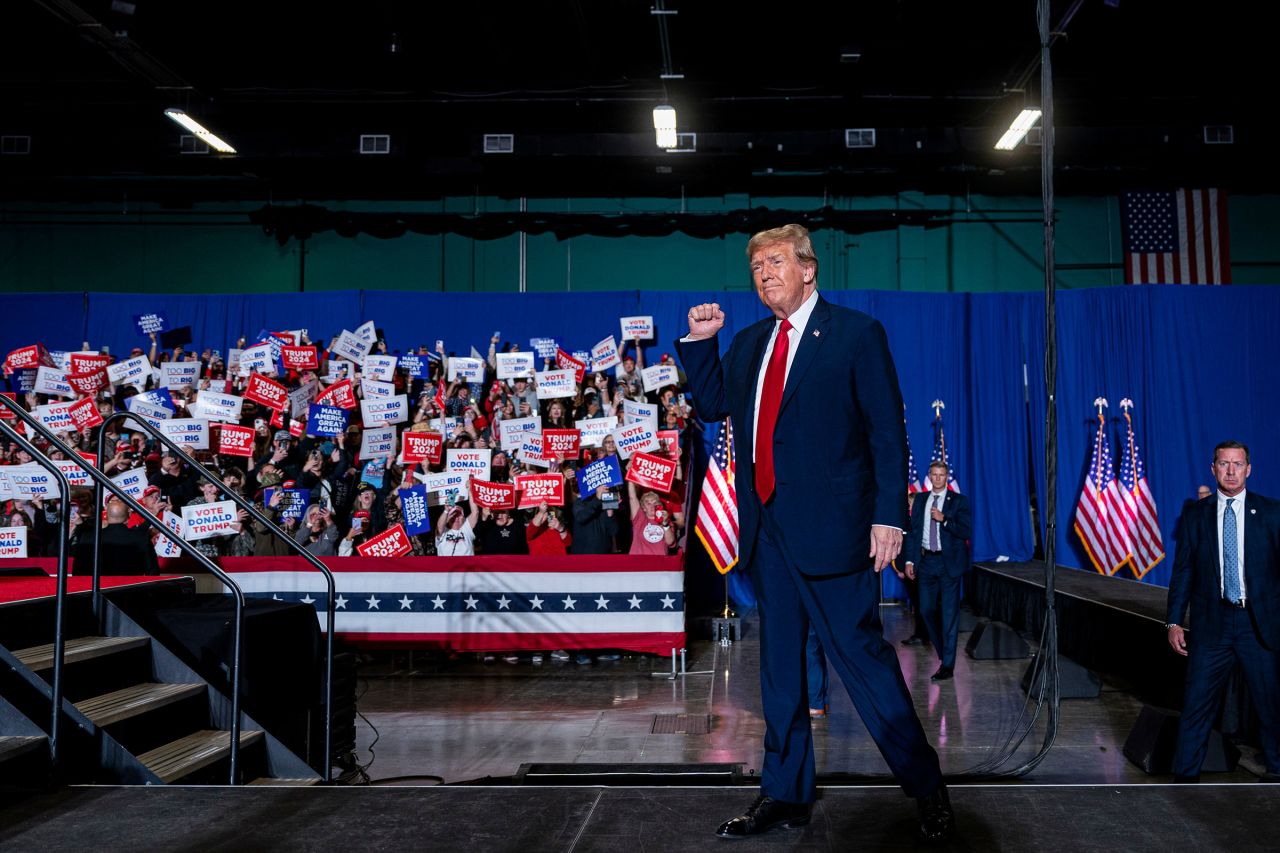 Former President Donald Trump arrives during a "Get Out The Vote" rally in Greensboro, North Carolina, on Saturday, March 2. 