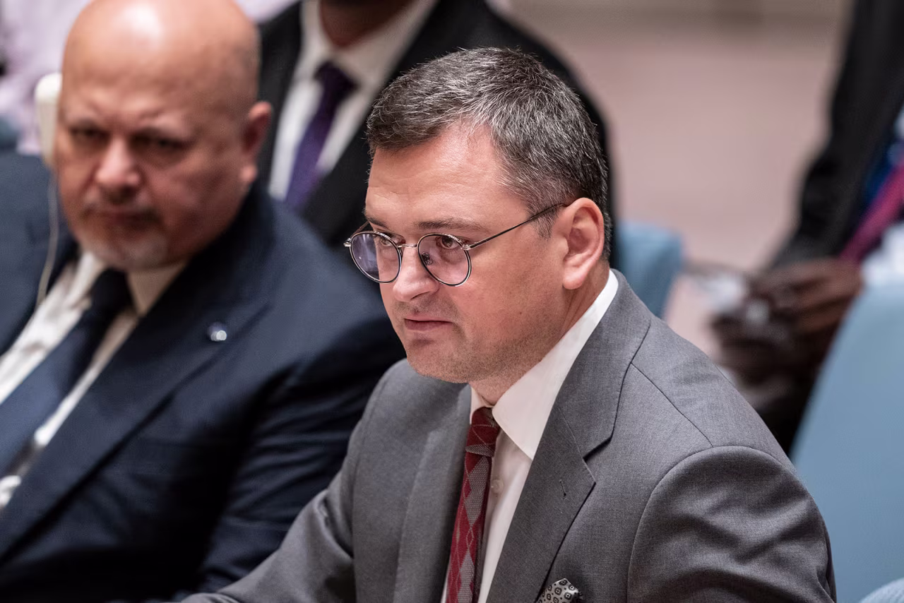 Ukraine's Foreign Minister Dmytro Kuleba speaks during a meeting at UN Headquarters in New York, on September 22. 