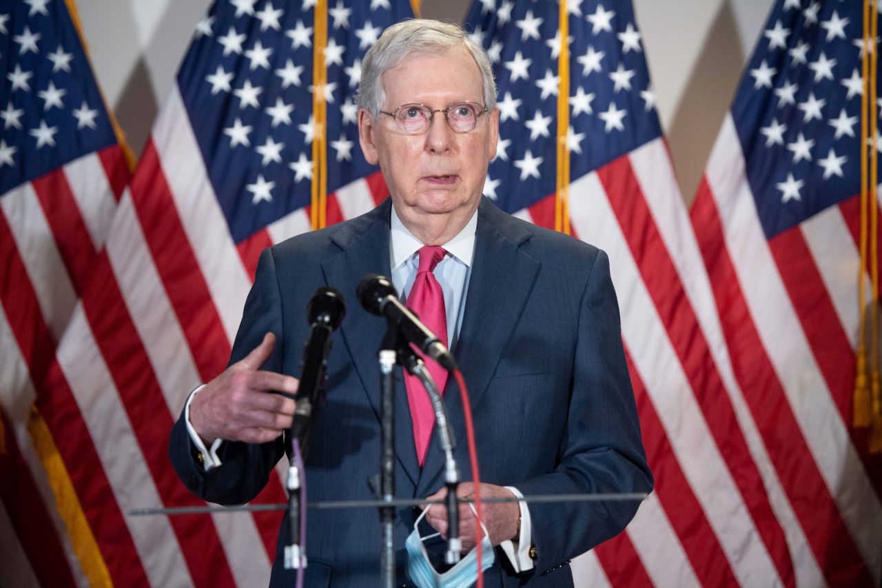 US Senate Majority Leader Mitch McConnell, Republican of Kentucky, speaks to the media on Capitol Hill in Washington on May 19.