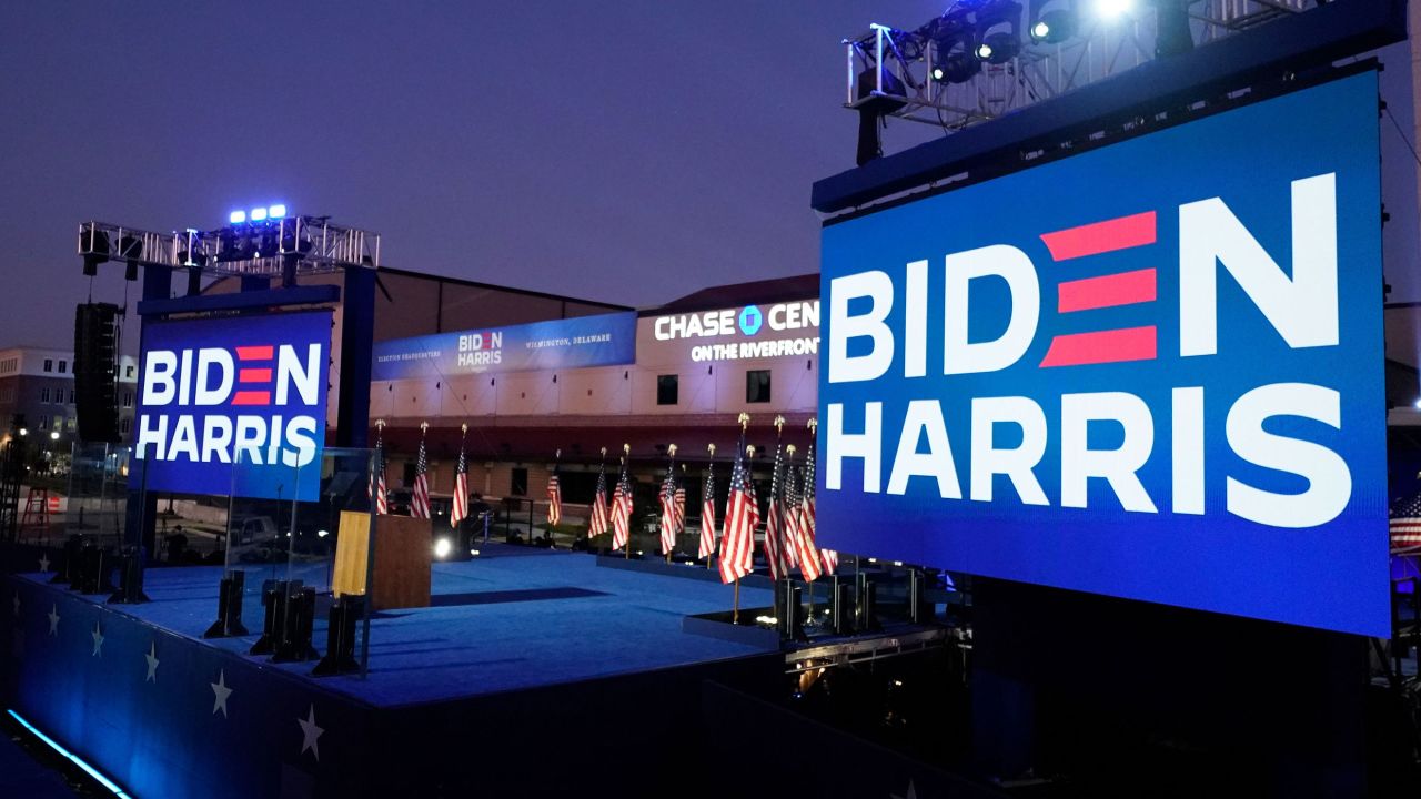 The stage is set for President-elect Joe Biden to speak on November 7 in Wilmington, Delaware