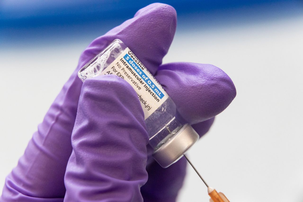 A Premise Health healthcare worker loads a syringe with the Covid-19 Johnson & Johnson Janssen vaccine on March 26 in Buffalo, West Virginia. 