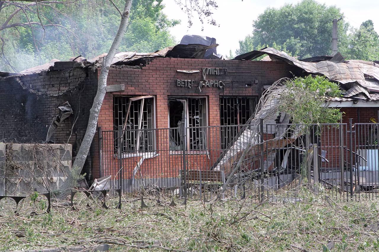 A veterinary clinic lies in ruins after a Russian missile attack on Dnipro, Ukraine on Friday, May 26.